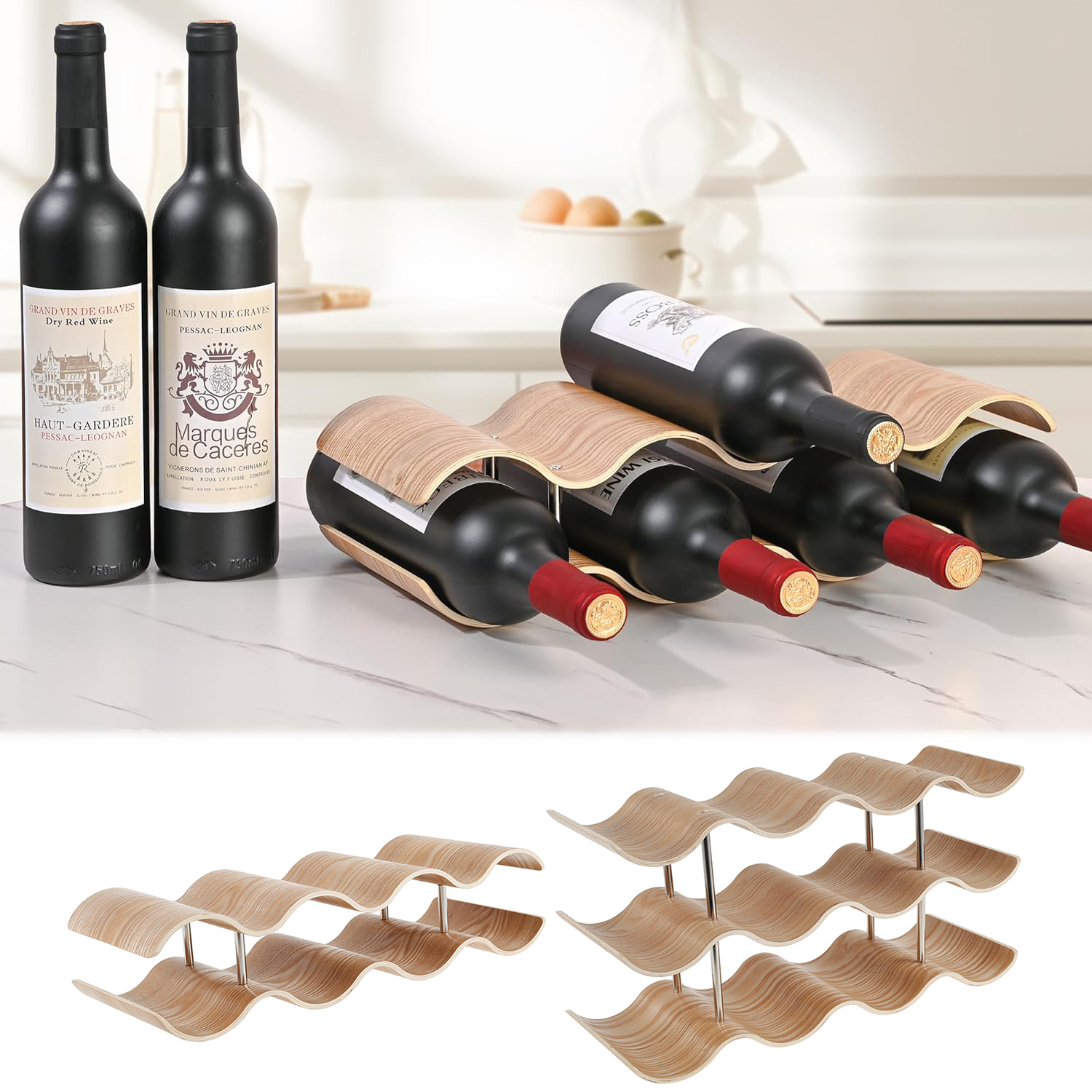 2/3-Tier Wooden Wine Rack Wavy - Kitchen Appliances Shelves recensie en prijs